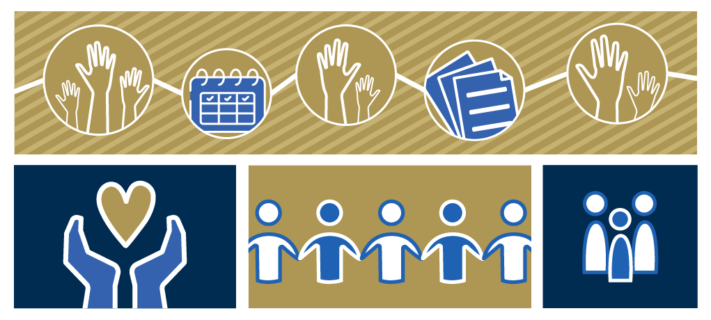 Graphic with icons representing volunteer opportunities.