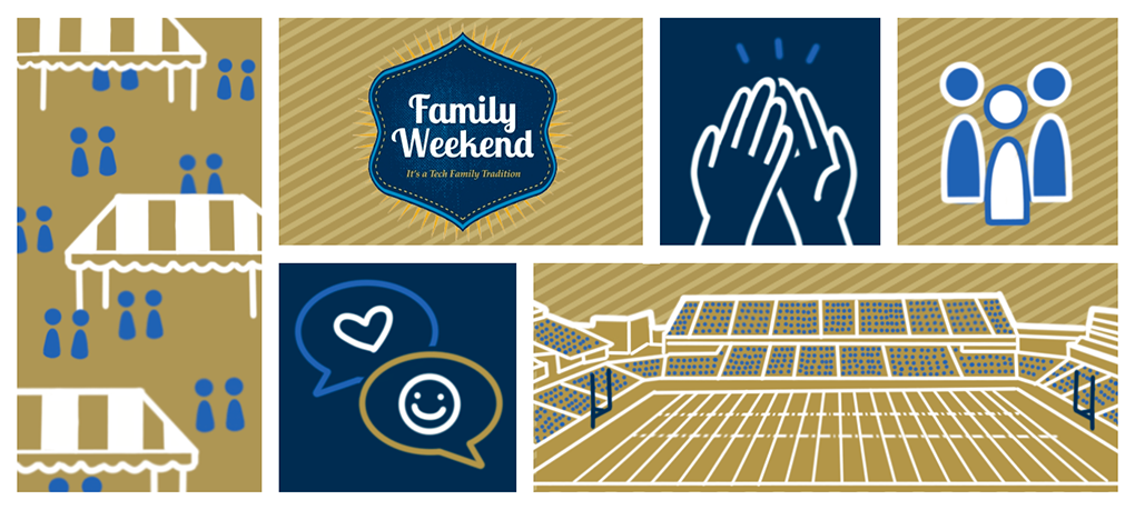 A graphic image with different icons representing activities enjoyed during the Family Weekend.