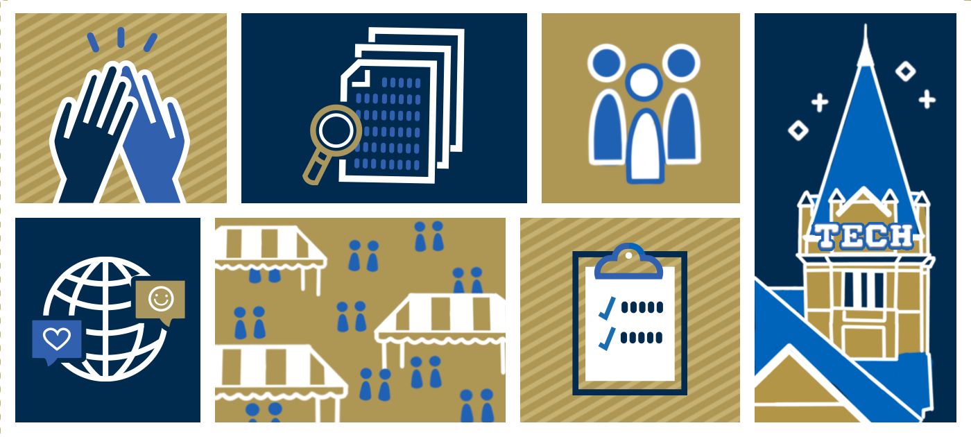A collage of graphic images representing the different services of the program